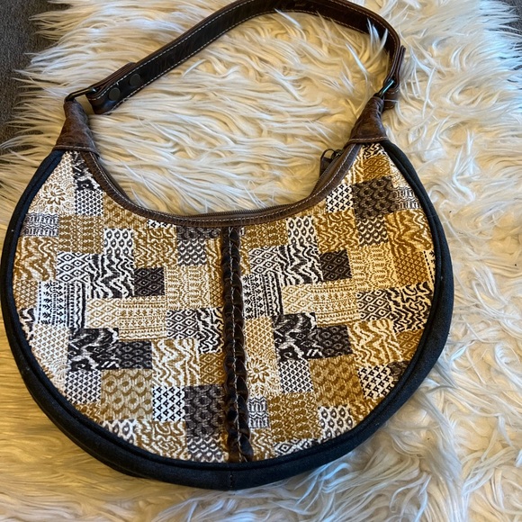 Sixtease over the shoulder circle bag fabric and leather Cowboy patchwork - Picture 1 of 9